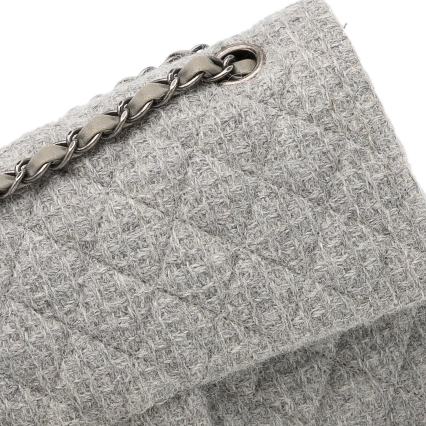 Chanel Classic Double Flap Medium Grey Tweed Silver