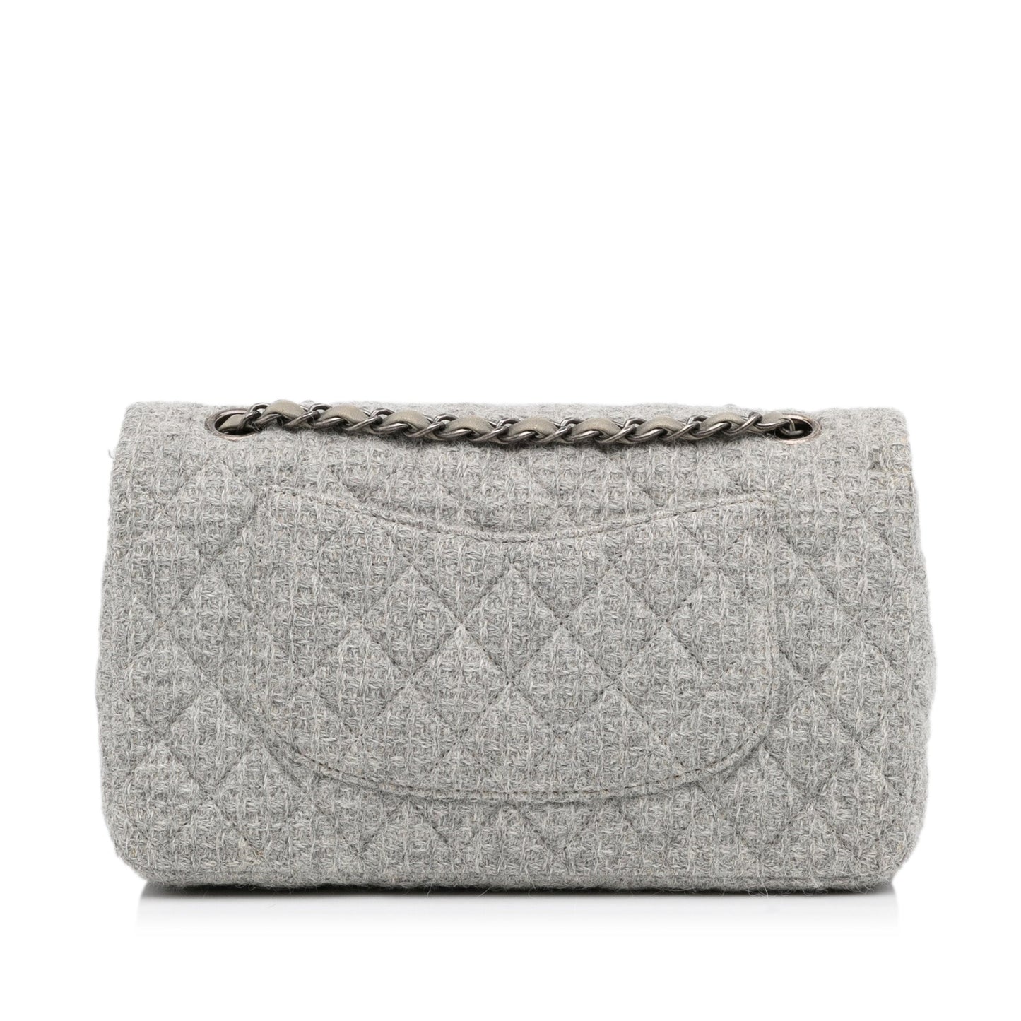 Chanel Classic Double Flap Medium Grey Tweed Silver