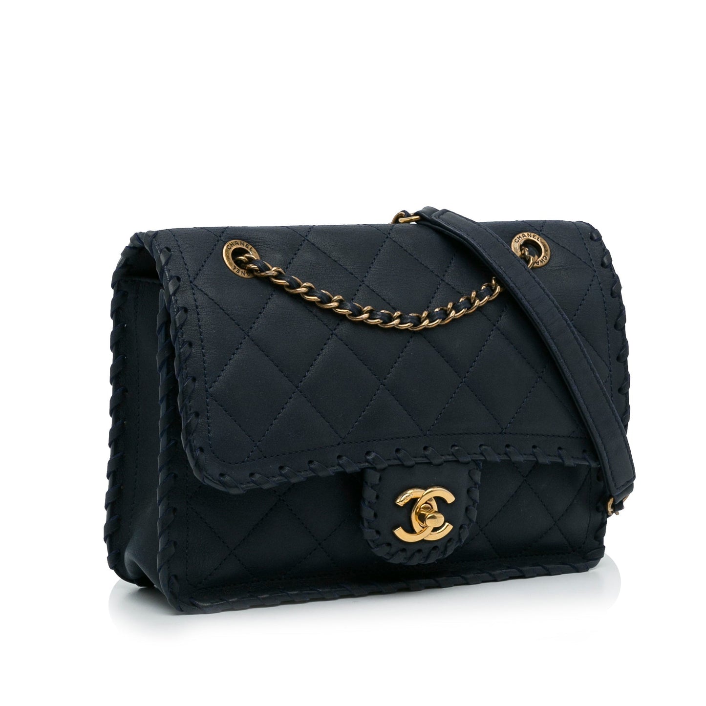 Chanel Happy Stitch Flap Bag Blue Calfskin Gold