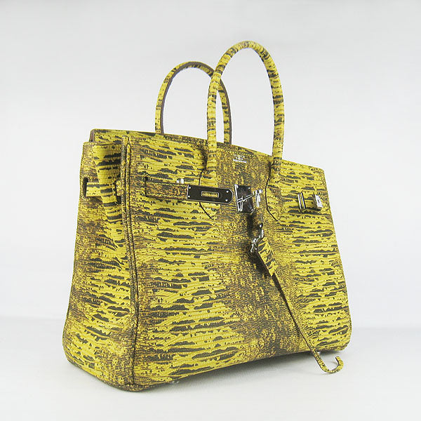 Hermes Birkin 35cm Lizard Pattern Handbag 6089 Yellow/Silver