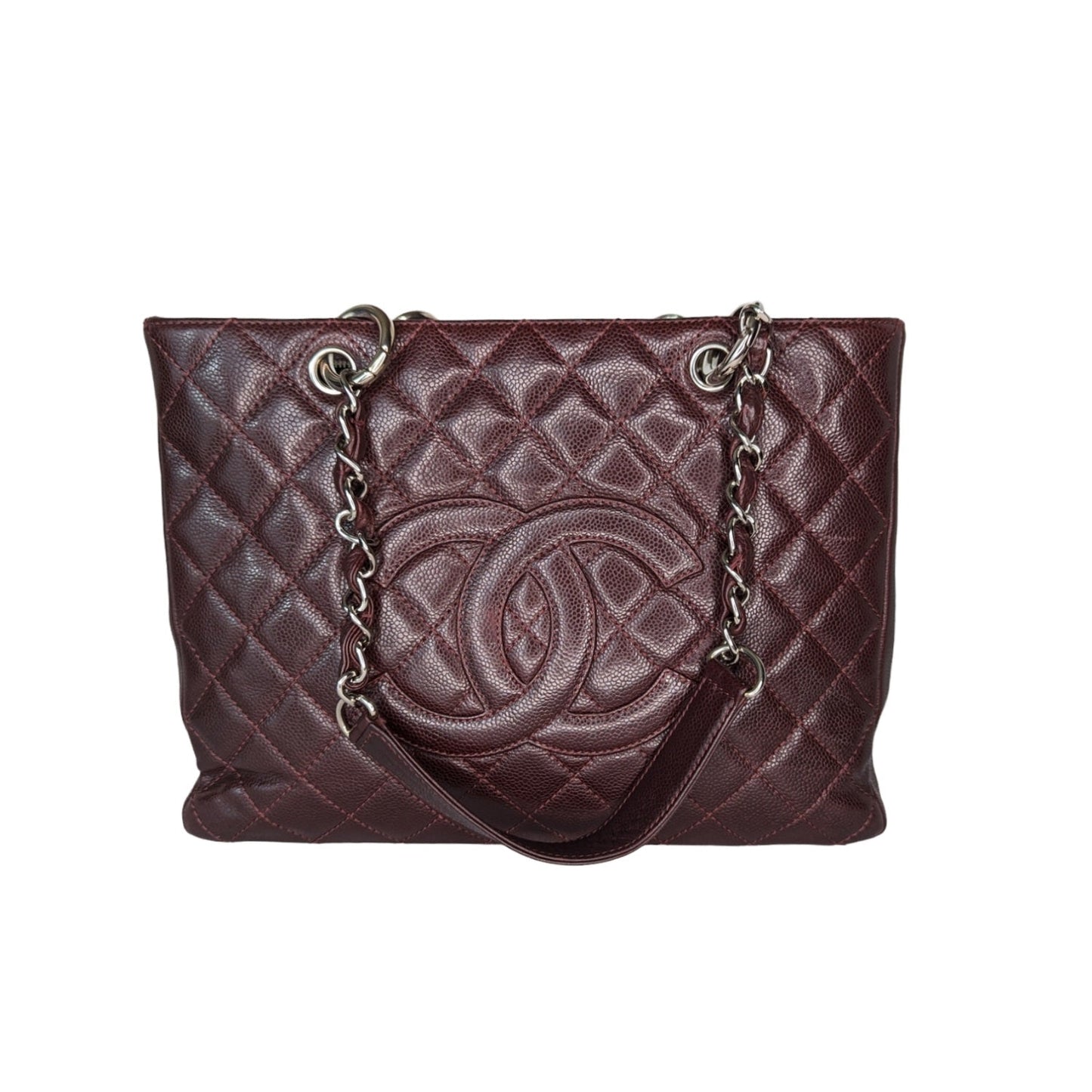 Chanel Burgundy Quilted Caviar Grand Shopping Tote GST