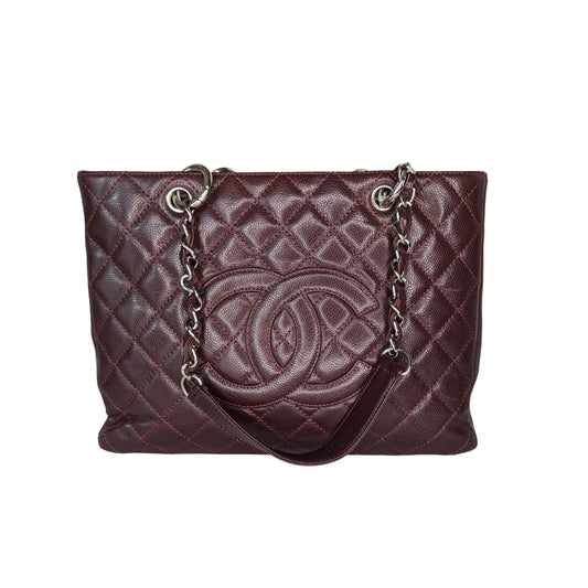 Chanel Burgundy Quilted Caviar Grand Shopping Tote GST