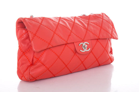 Chanel Poppy Red 2011 East West Soft Sided Single Flap Bag