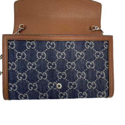 GUCCI - Dionysus GG Denim Shoulder Bag Collection - Blue Brown w/ Shoulder Chain