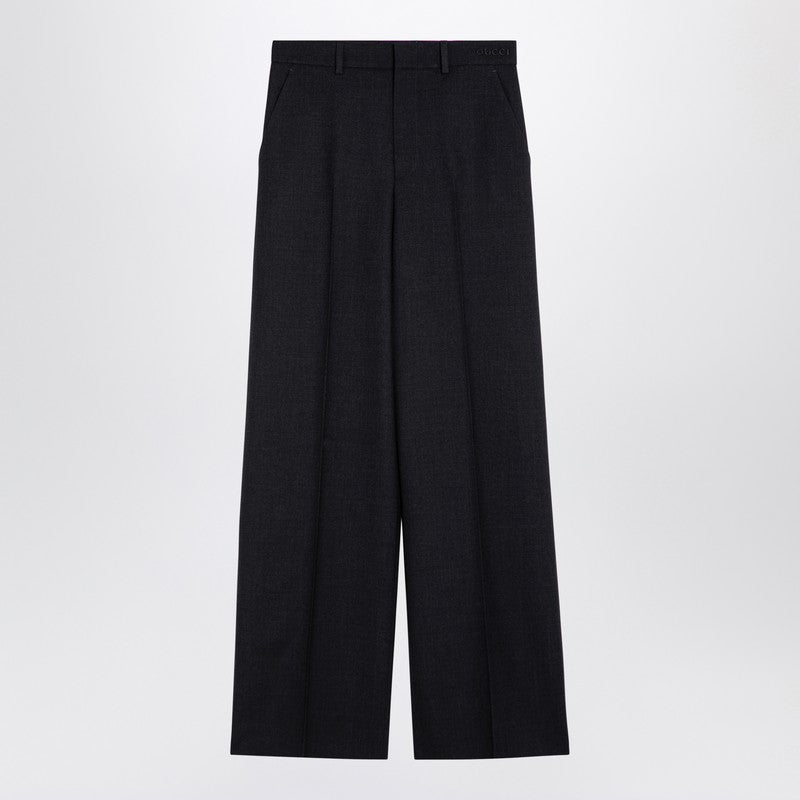 Gucci Dark Grey Wool Wide Trousers Women