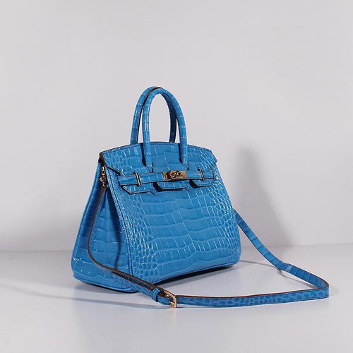 Hermes Birkin 30cm Crocodile Leather Bag With Strap Blue Gold