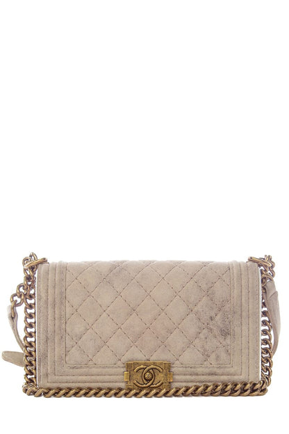 Chanel Taupe Medium Quilted Boy Flap Bag Antique Gold Hardware