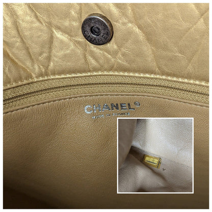 Chanel Metallic Aged Calfskin Quilted Reissue Tote Light Gold