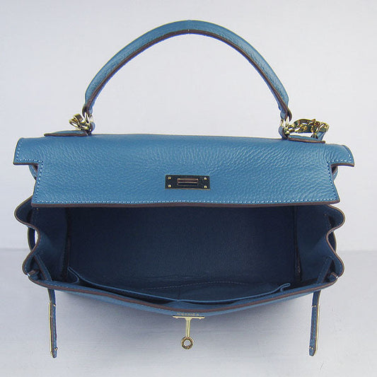 Hermes Kelly 32cm Togo Leather HandBag Blue/Golden