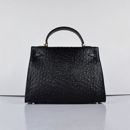 Hermes Kelly 32cm Ostrich Vein 6108 Black Golden