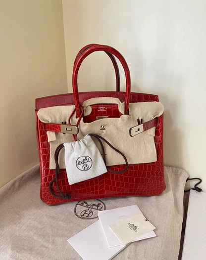 Hermes Birkin Bag 30cm  in in Braise Shiny Niloticus with Palladium Hardware