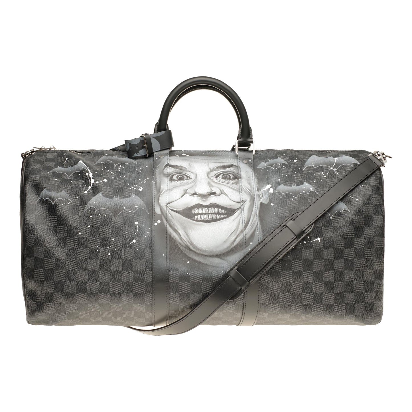 Louis Vuitton  NEW Keepall 55 damier graphite strap customized "BATBag II"!