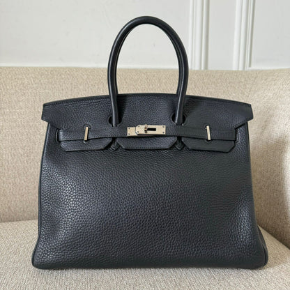 Hermes Birkin 35 B35 Clemence Black PHW handbag