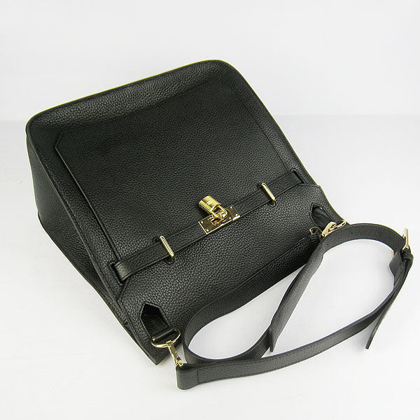 Hermes Leather Shoulder bag H6508 black golden