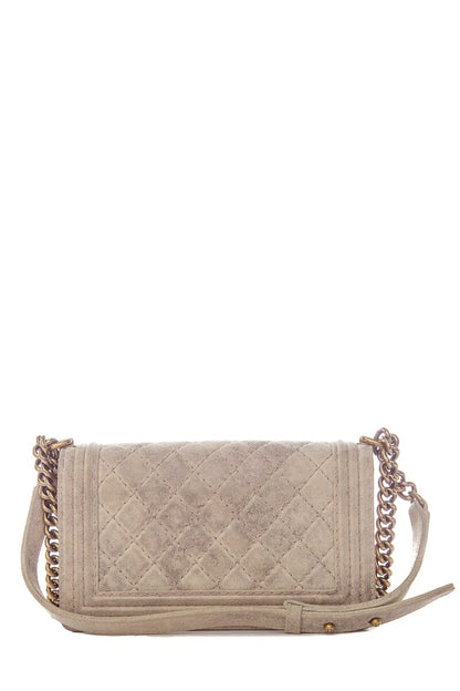 Chanel Taupe Medium Quilted Boy Flap Bag Antique Gold Hardware