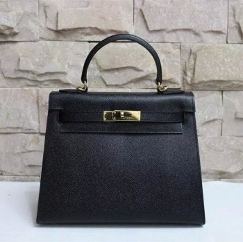 Hermes Kelly 28cm Epsom Leather HandBag Black Gold