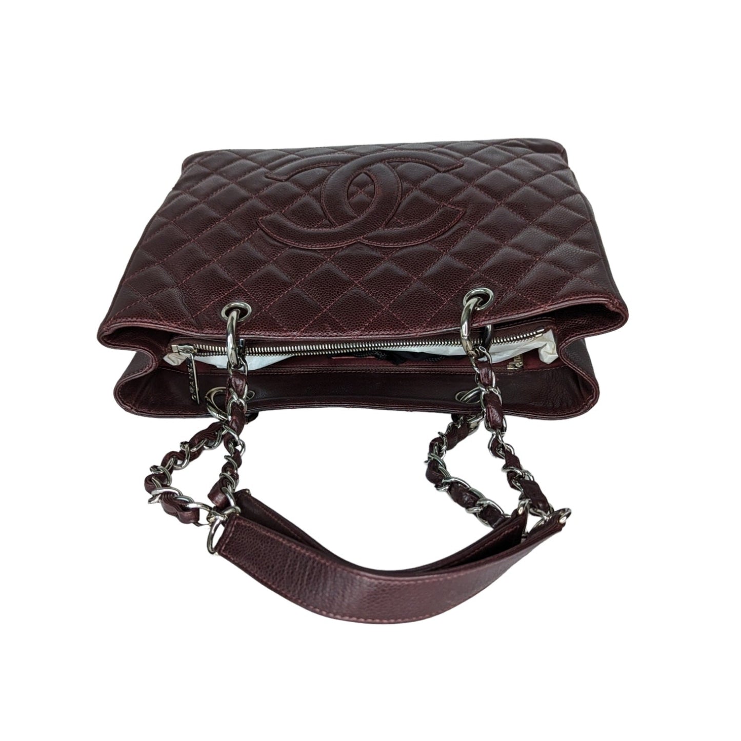 Chanel Burgundy Quilted Caviar Grand Shopping Tote GST