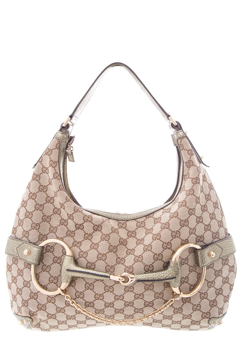 Gucci Brown Jackie O Horsebit Canvas HandBag