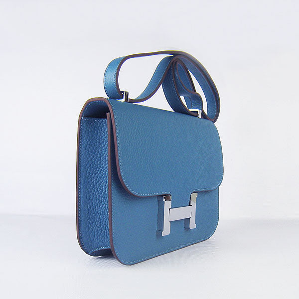 Hermes Constance Cowskin Leather Bag H017 blue silver