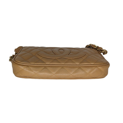 Chanel Timeless CC Chain Pochette Beige Quilted Caviar