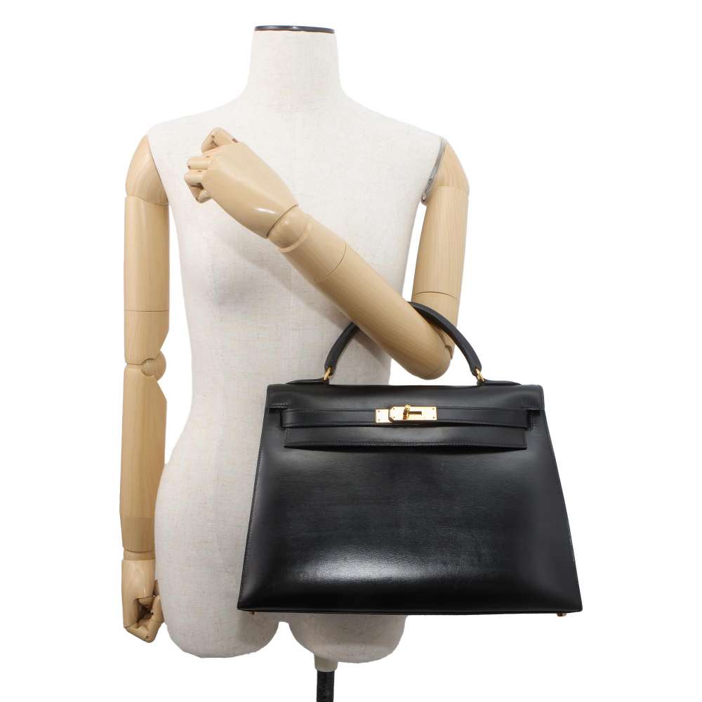 Hermes Kelly Black Box Calf Leather Size 32