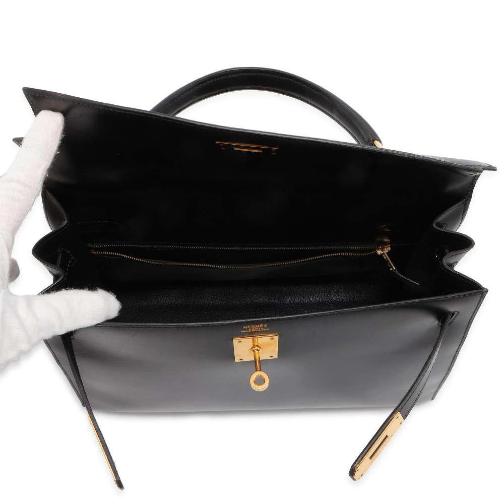 Hermes Kelly Black Box Calf Leather Size 32