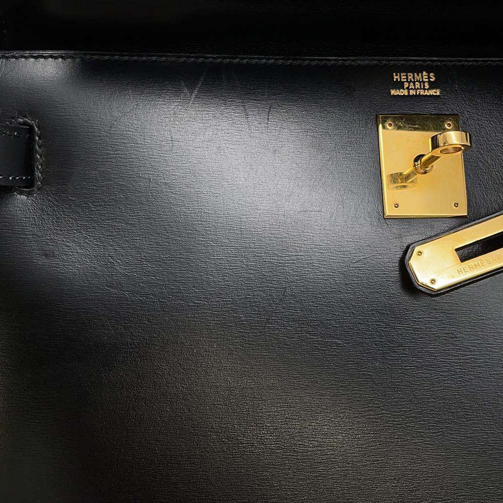 Hermes Kelly Black Box Calf Leather Size 32