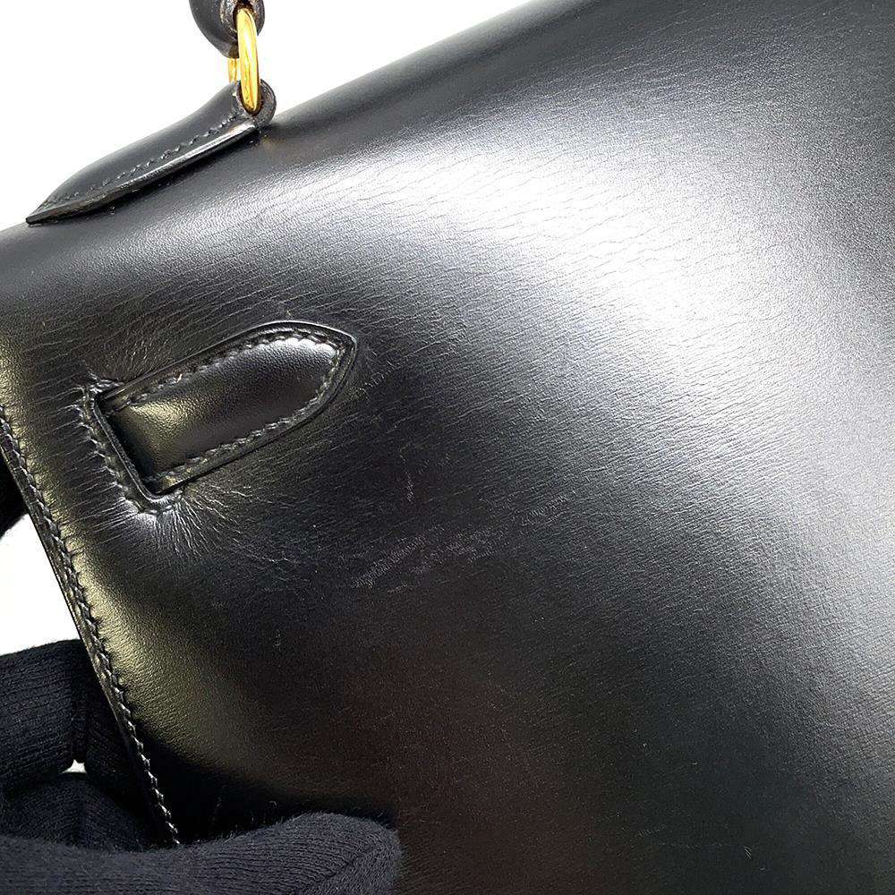 Hermes Kelly Black Box Calf Leather Size 32