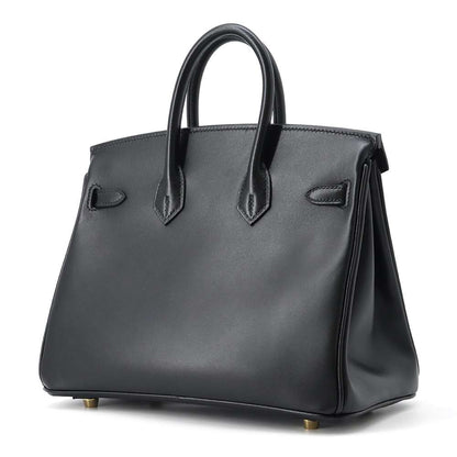 HERMES Birkin Black Tadelakt Leather Size 25