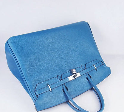 Hermes Birkin 35cm Togo Leather Handbags 6099 Blue Silver