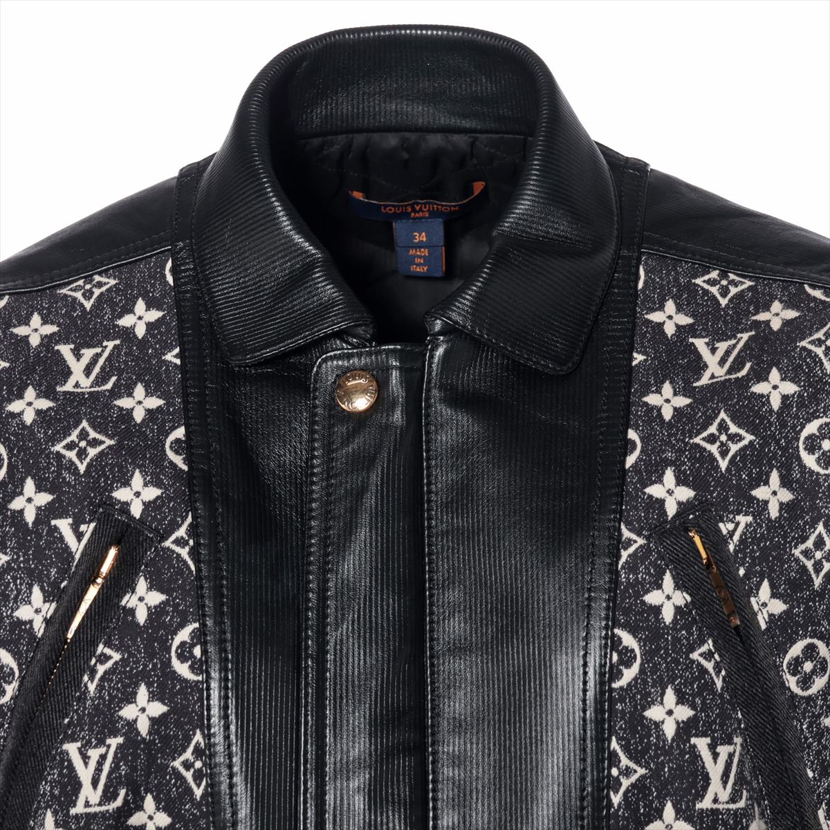 Louis Vuitton 23SS Cotton X Leather Denim Jacket 34  Black RW231A Monogram FOJA68KJ2