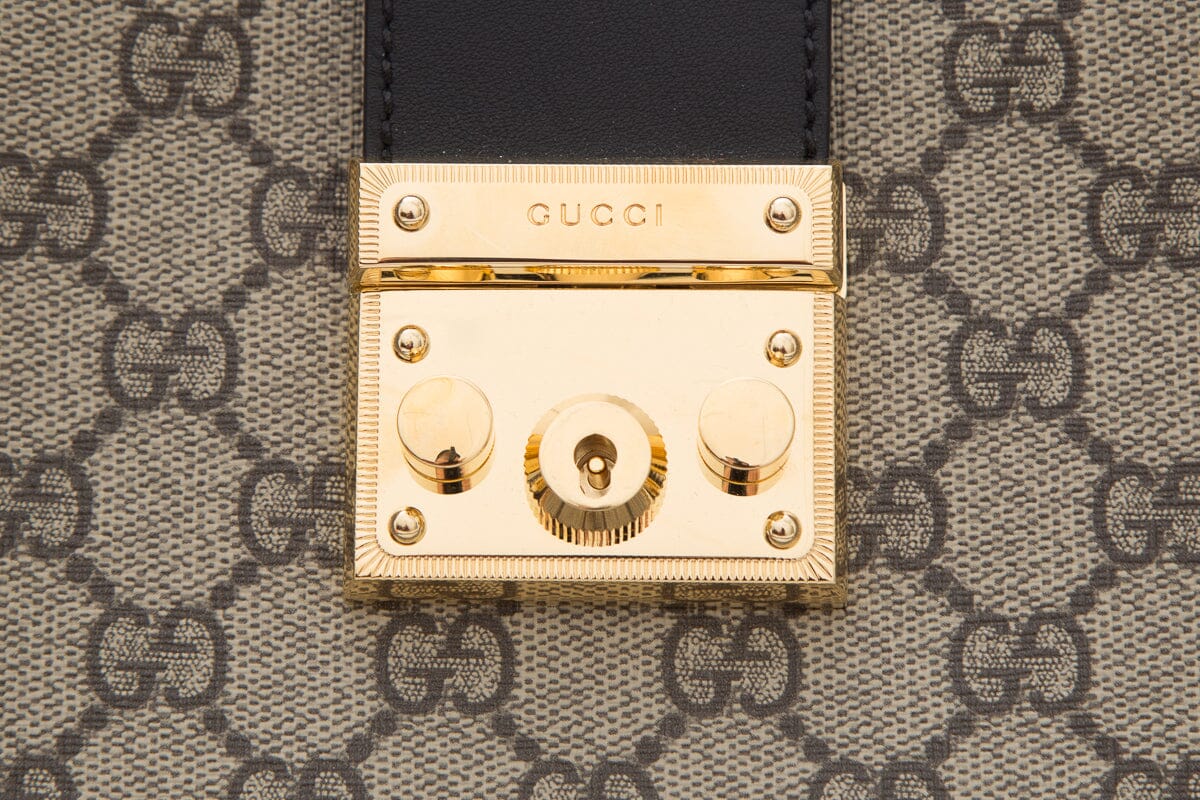 Gucci Black GG Supreme Padlock Series Tote