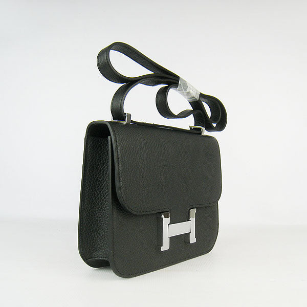 Hermes Constance Cowskin Leather Bag H017 black silver