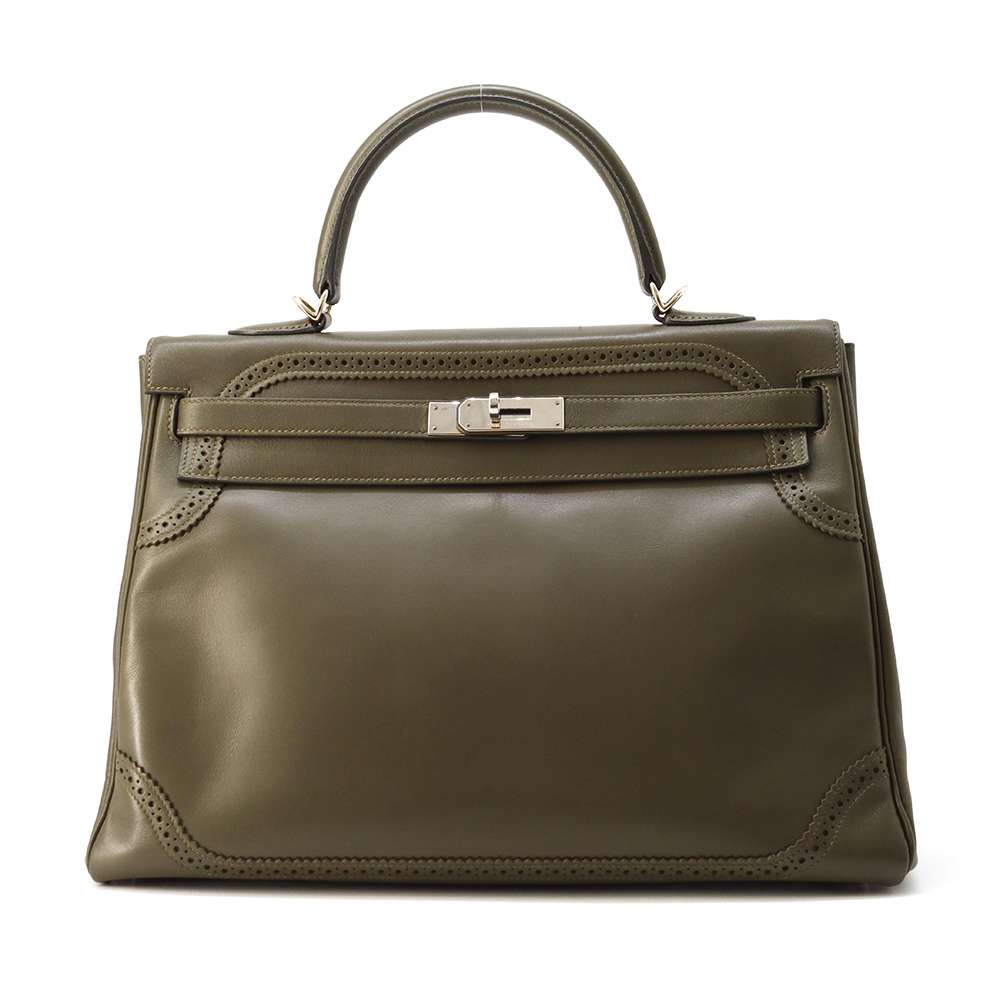 HERMES Kelly Retourne Gillies Olive Tadelakt Leather Swift Leather Size 35