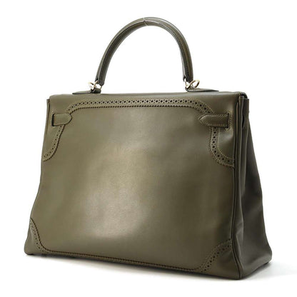 HERMES Kelly Retourne Gillies Olive Tadelakt Leather Swift Leather Size 35