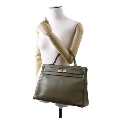 HERMES Kelly Retourne Gillies Olive Tadelakt Leather Swift Leather Size 35