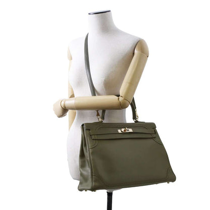 HERMES Kelly Retourne Gillies Olive Tadelakt Leather Swift Leather Size 35