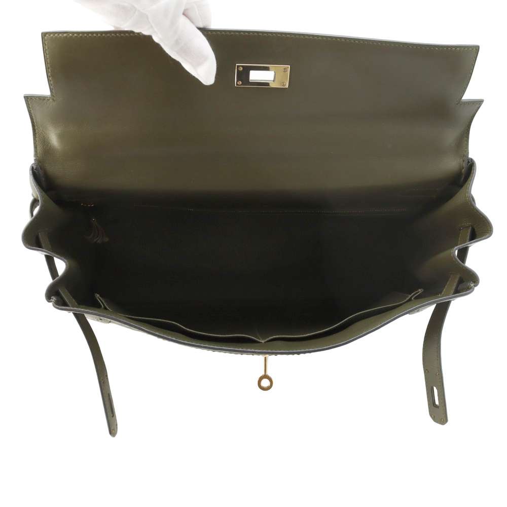 HERMES Kelly Retourne Gillies Olive Tadelakt Leather Swift Leather Size 35