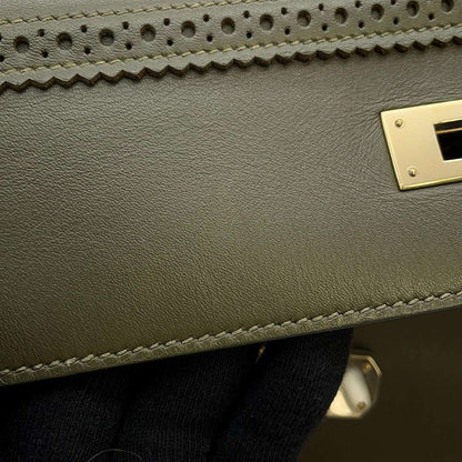 HERMES Kelly Retourne Gillies Olive Tadelakt Leather Swift Leather Size 35