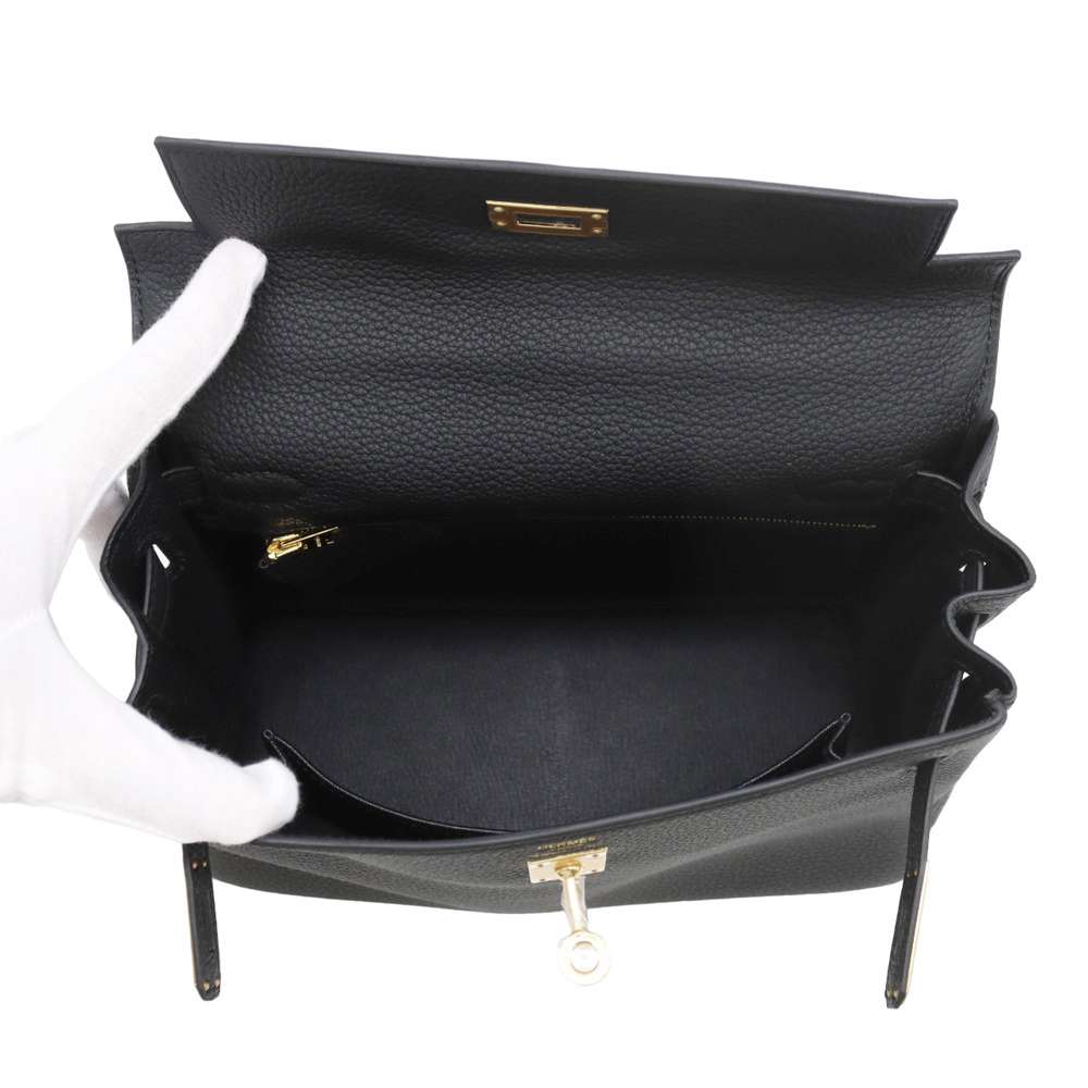 HERMES Kelly Retourne Black Togo Leather Size 25