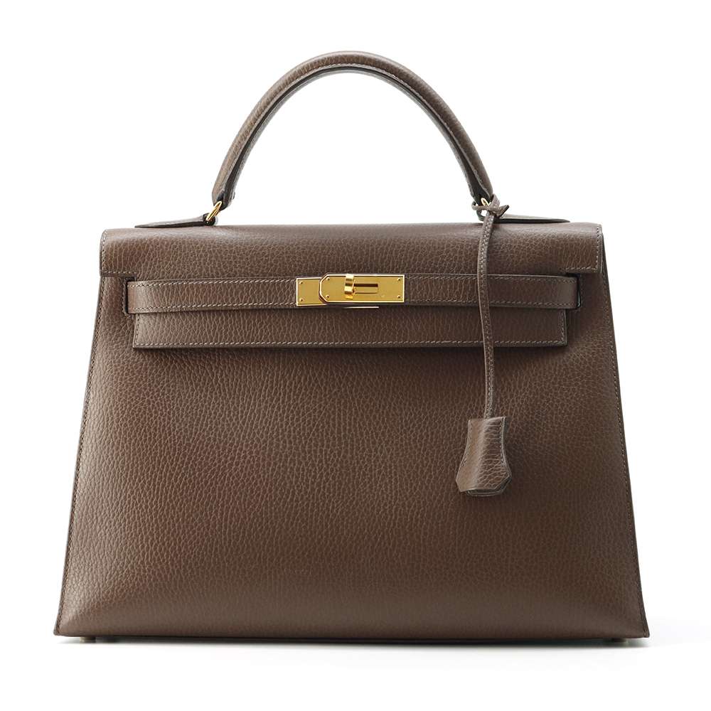 HERMES Kelly Sellier Marron Fonce Ardennes Leather Size 32