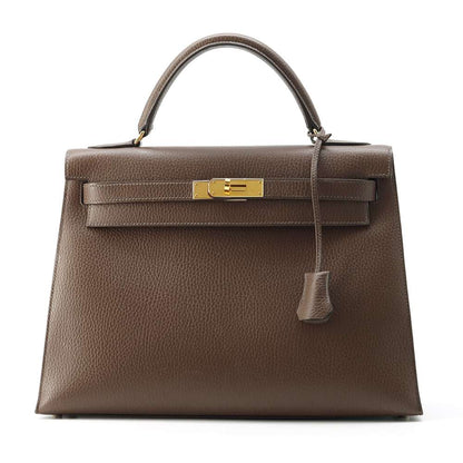 HERMES Kelly Sellier Marron Fonce Ardennes Leather Size 32