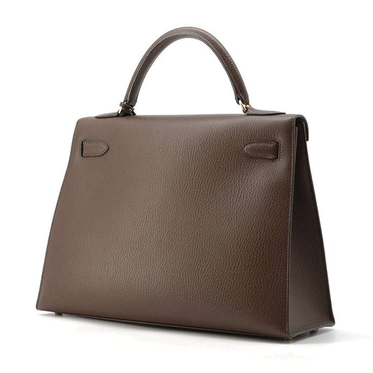 HERMES Kelly Sellier Marron Fonce Ardennes Leather Size 32