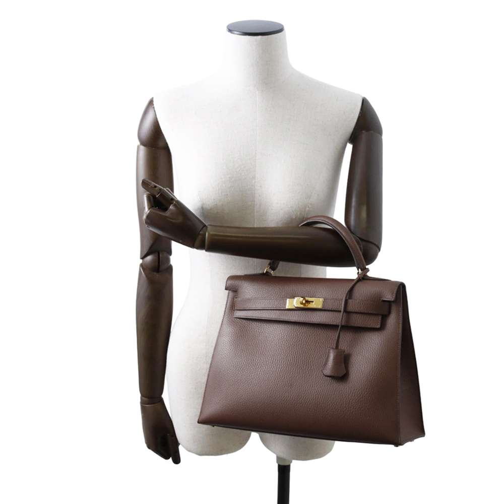 HERMES Kelly Sellier Marron Fonce Ardennes Leather Size 32