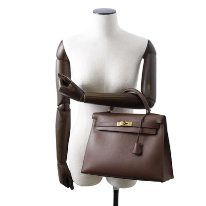 HERMES Kelly Sellier Marron Fonce Ardennes Leather Size 32