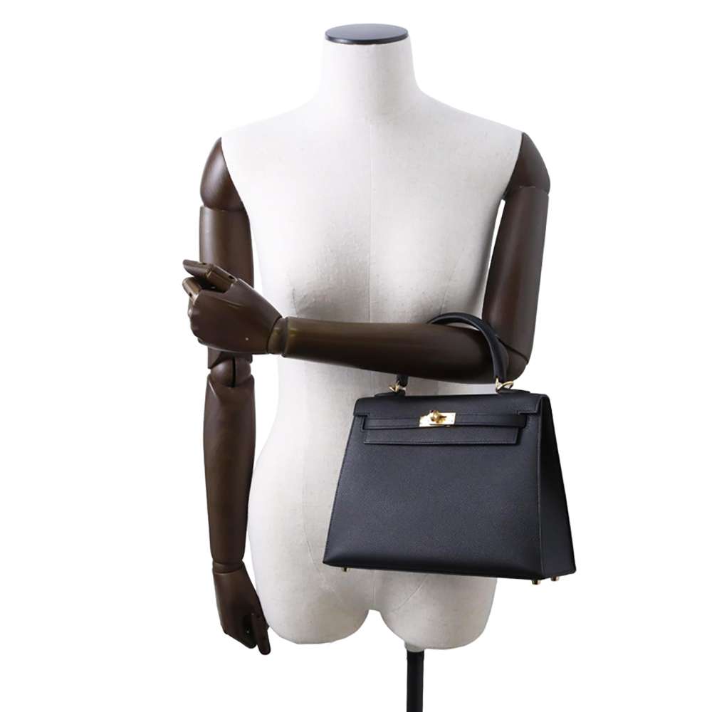 HERMES Kelly Sellier Black Epsom Size 25