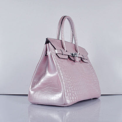 Hermes Birkin 35cm 6089 New Crocodile Vein Handbags Pink Silver