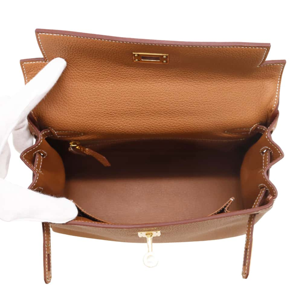 HERMES Kelly Retourne Gold Togo Leather Size 25