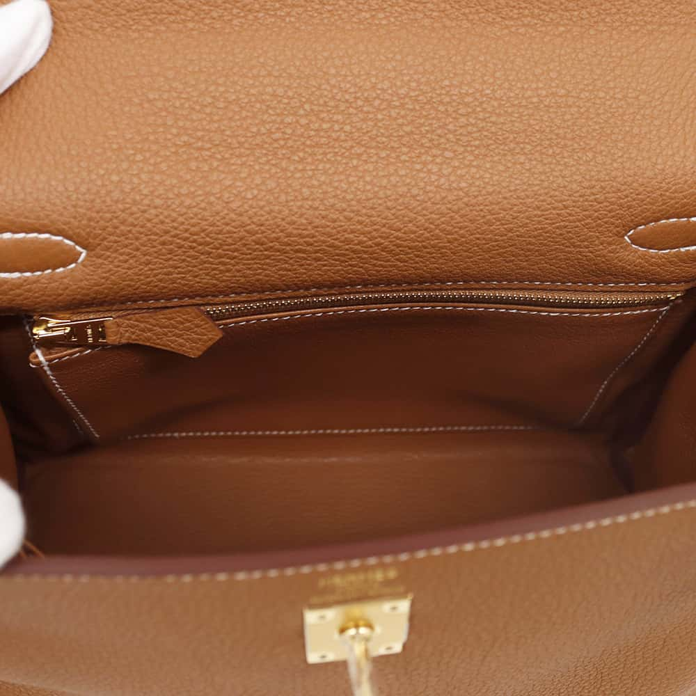 HERMES Kelly Retourne Gold Togo Leather Size 25