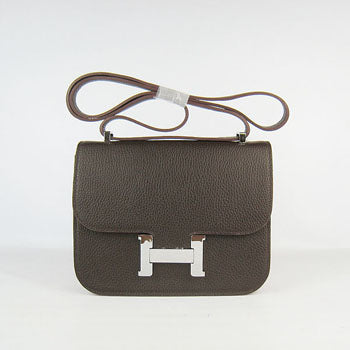 Hermes Constance Cowskin Leather Bag H017 dark coffee silver